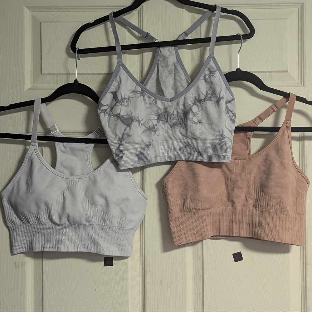 BUNDLE! 3 Racerback Active Sports Bras Workout Gym Set L/XL Compression Unlined